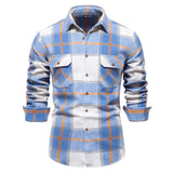 Solvbao  -   Fashion Autumn Long Sleeve Men's Shirt Plaid Turn-down Collar Double Pockets Blouse Designer Clothes Social Shirts For Men