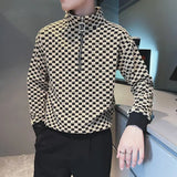 Solvbao  -  Fashion Stand Collar Zipper Printed Plaid Sweatshirts Mens Clothing Winter Loose Casual Tops All-match Warm Sweatshirts