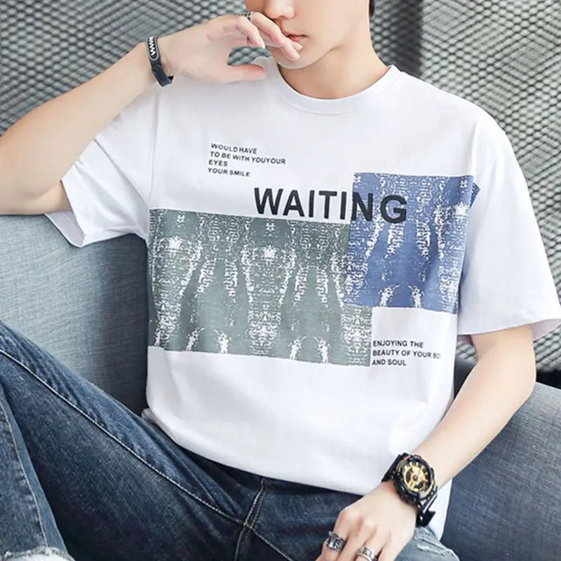 Solvbao  -  Fashion Printed O-Neck Short Sleeve All-match T-Shirt Men's Clothing Spring New Oversized Casual Pullovers Korean Tee Shirt