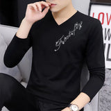 Solvbao  -  Fashion V-Neck All-match Diamonds T-Shirt Men's Clothing Autumn New Oversized Casual Pullovers Tops Loose Korean Tee Shirt