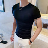 Solvbao -  Summer New Men Fitness Short Sleeve Leisure Round Collar Slim Fit T-shirts Male Fashion Korean Solid Color Tops Shirts L18