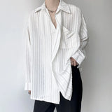 Solvbao  -  Korean Menswear Style Fashion Simple Striped Tops Men's New Loose Lapel Cardigan Long Sleeve Shirts Male Tide Spring