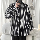 Solvbao  -  Men's Long Sleeve Striped Shirts Spring New Korean Button Up Shirt Unisex Fashion Casual Oversize Blouse Printed Clothing