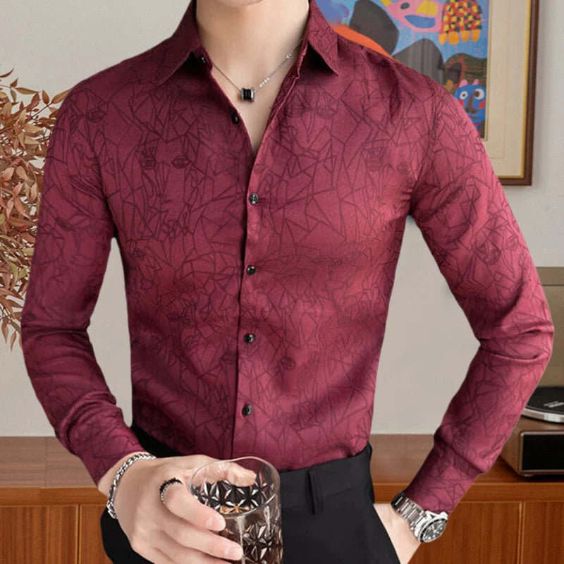 Solvbao Luxury Print Shirt Male Punk Gothic Dress Shirts Korean Style Men Vintage Designer Shirt Long Sleeve Night Club Men Social Shirt