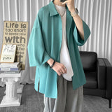 Solvbao  -  Solid Color Oversized Men's Shirts Harajuku Men Casual Half Sleeve Shirt Tops Cool Summer Streetwear Man Blouse 6 Colors