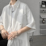 Solvbao  -  Men's Short Sleeve Shirt Rivet Design Blouses Casual Solid Streetwear Shirts Summer Pleated Button Y2K Tops