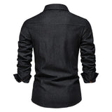 Solvbao  -  Spring Long Sleeve Men's Denim Shirt High Quality Cotton Elastic Casual Slim Fit Streetwear Clothing Cowboy Shirts Men Black