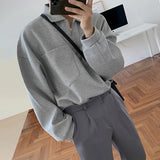 Solvbao  -  Lapel Men's Oversized Sweatshirt Long Sleeve Loose Single Pockets Design Pullover Tops Korean Chic Clothing Thick 2D1250