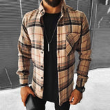 Solvbao Business Casual Plaid Print Wool Shirt Jacket Men  Spring Single Breasted Lapel Top Autumn Pocket Patchwork T-shirt Cardigan