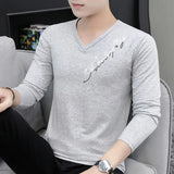 Solvbao  -  Fashion V-Neck All-match Diamonds T-Shirt Men's Clothing Autumn New Oversized Casual Pullovers Tops Loose Korean Tee Shirt