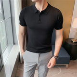 Solvbao  -    Summer New Men Short Sleeve Solid Polos Knitted T-Shirt Male British Style Slim Fit Business Formal Shirts L33