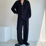 Solvbao  -  Notched Menswear Single Breasted Long Sleeve Shirts And Casual Wide Leg Straight Pants Tide New Two Pieces Set 2D0830