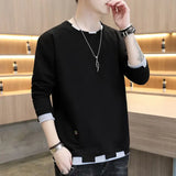 Solvbao  -  Fashion O-Neck Solid Color Spliced All-match T-Shirt Men Clothing Autumn New Casual Pullovers Long Sleeve Korean Tee Shirt