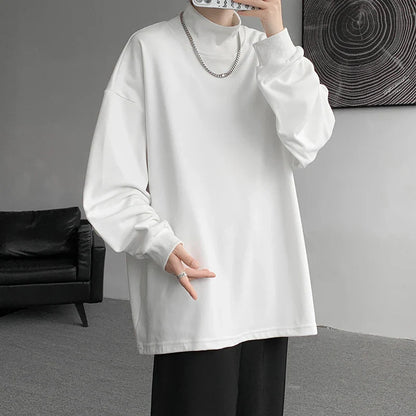 Solvbao  -  Autumn Winter Stand Collar T Shirt Men Oversized Casual T-shirt Men Streetwear Korean Loose Long Sleeve T-shirt Mens Top M-3XL