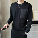 Solvbao  -  Fashion O-Neck Spliced Letter Pockets Tee Shirt Men's Clothing Autumn New Oversized Casual Pullovers Korean T-Shirt