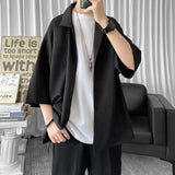 Solvbao  -  Solid Color Oversized Men's Shirts Harajuku Men Casual Half Sleeve Shirt Tops Cool Summer Streetwear Man Blouse 6 Colors