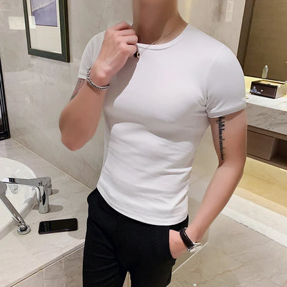 Solvbao -  Summer New Men Fitness Short Sleeve Leisure Round Collar Slim Fit T-shirts Male Fashion Korean Solid Color Tops Shirts L18