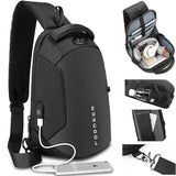 solvbao - Men PVC Multifunctional Shoulder Bags Travel Pack Waterproof USB Sling Chest Bag Messenger Crossbody Pack For Male Female Women