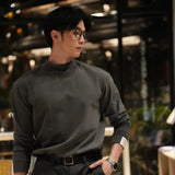 Solvbao  -   Autumn Winter Warm Velvet Mid-collar Bottoming Shirt Men's Thickened Loose Casual High Street Off-shoulder T-shirts Male Clothes