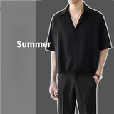 Solvbao  -  Ice Silk Short-sleeved Shirts Men's Non-ironing Drape Solid Color Five-quarter Sleeve Shirt Oversized All-match Loose T-shirt