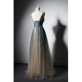 Solvbao Shiny Tulle Beaded Straps Floor Length Evening Dress Party Dress, A-line Long Formal Dress