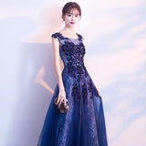 Solvbao Beautiful A-line Tulle Long Party Dress with Lace Applique, Long Evening Dresses Formal Dress