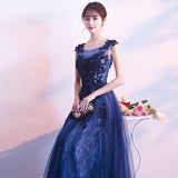 Solvbao Beautiful A-line Tulle Long Party Dress with Lace Applique, Long Evening Dresses Formal Dress