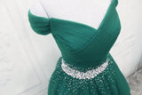 solvbao Fashionable Dark Green Long Beade Formal Dress, Green Prom Dress