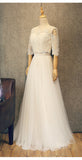 solvbao Beautiful White Tulle Two Piece Lace Party Dress, Simple White Evening Gown