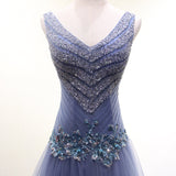 solvbao Beautiful Dark Blue Beaded V-neckline New Style Prom Dress , Long Formal Gowns, Prom Dresses