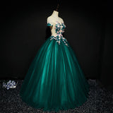 Solvbao Dark Green Tulle Round Neckline Ball Gown Formal Dress, Quinceanera Dress