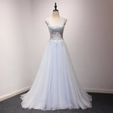 solvbao Elegant Light Blue Long Party Dress, A-line Prom Dress