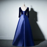 Solvbao Charming Royal Blue Satin with Velvet Long Prom Dress, Bridesmaid Dress