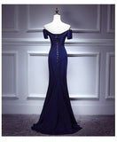 Solvbao Navy Blue Spandex Mermaid Sweetheart Evening Gown, Charming Blue Prom Dress Party Dress