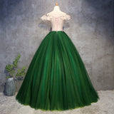 solvbao Dark Green Off Shoulder Tulle Long Party Dress, Sweet 16 Dress