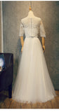 solvbao Beautiful White Tulle Two Piece Lace Party Dress, Simple White Evening Gown