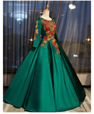 Solvbao Dark Green Satin Long Ball Gown Sweet 16 Dress, Green Prom Dress