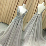 solvbao Grey Prom Dress , Fashionable Tulle Long Party Dress, Formal Dress