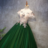 solvbao Dark Green Off Shoulder Tulle Long Party Dress, Sweet 16 Dress