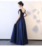 solvbao Beautiful Navy Blue Long Party Dress, A-line Prom Dress