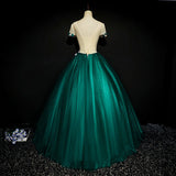 Solvbao Dark Green Tulle Round Neckline Ball Gown Formal Dress, Quinceanera Dress