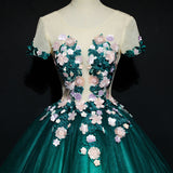 Solvbao Dark Green Tulle Round Neckline Ball Gown Formal Dress, Quinceanera Dress