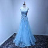 Solvbao Light Blue Beautiful A--line Floor Length Senior Prom Dress, Formal Dress