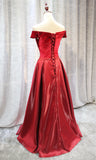 Solvbao Red Velvet and Satin Long Off Shoulder Formal Dress, Beautiful Prom Dress