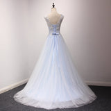 solvbao Elegant Light Blue Long Party Dress, A-line Prom Dress