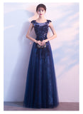 Solvbao Beautiful A-line Tulle Long Party Dress with Lace Applique, Long Evening Dresses Formal Dress