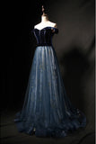 kamahe Elegant Off the Shoulder Velvet Floor Length Long Evening Dresses Prom Dresses