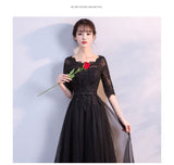 Solvbao Navy Blue Lace and Tulle Lovely Round Neckline Party Dress, A-line Blue Prom Dress Bridesmaid Dress