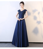 solvbao Beautiful Navy Blue Long Party Dress, A-line Prom Dress