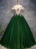 solvbao Dark Green Off Shoulder Tulle Long Party Dress, Sweet 16 Dress